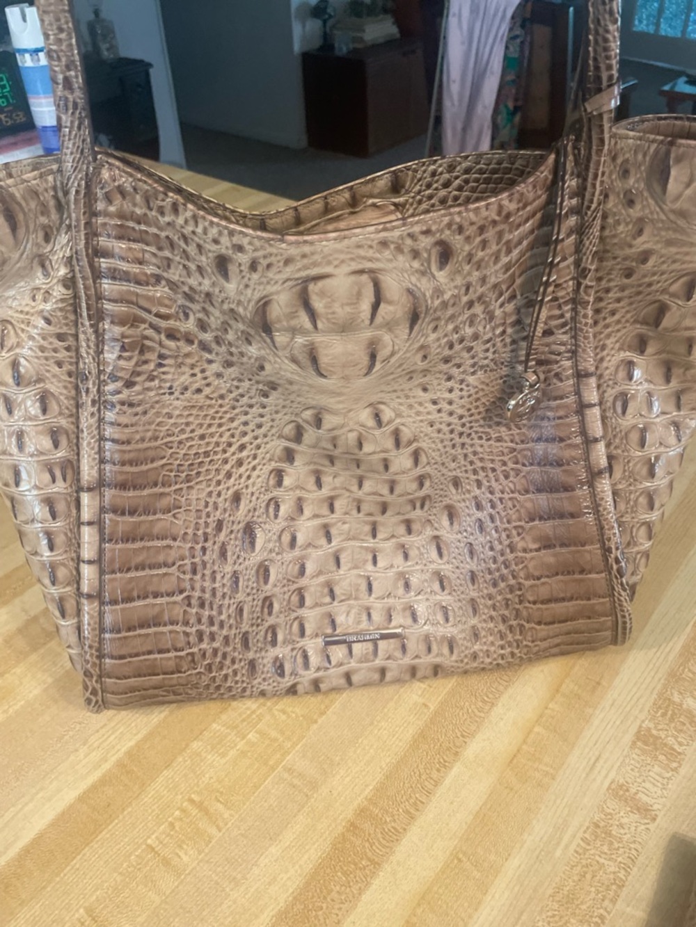Brahmin Tan Croc-Embossed Leather Tote